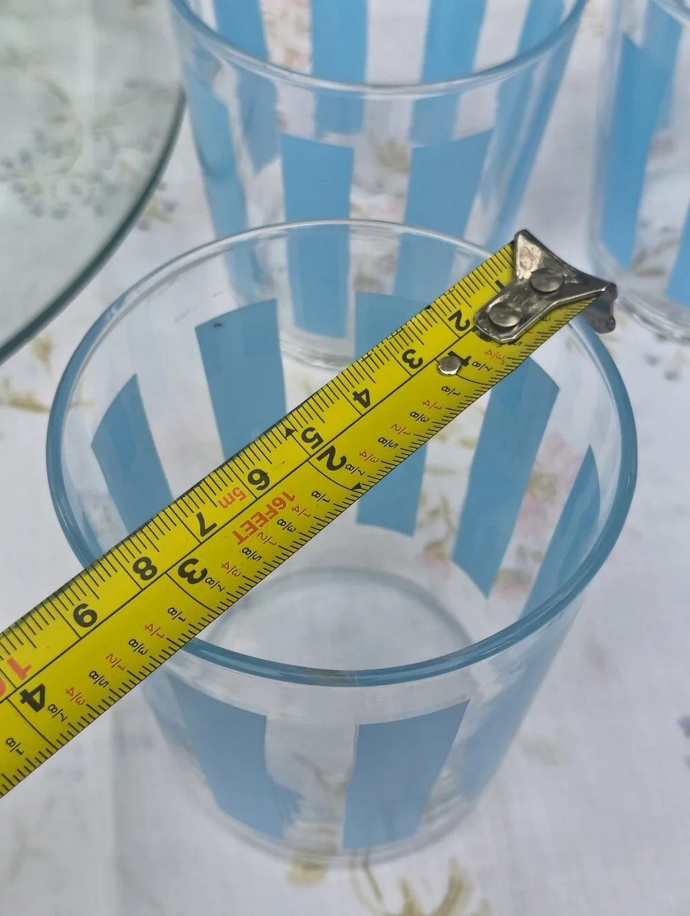Set of 4 IKEA PILLERSTARR Blue Stripes Glasses Made in France